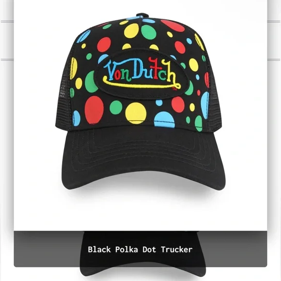 VON DUTCH BLACK POLKA DOT TRUCKER NWT - Picture 1 of 5